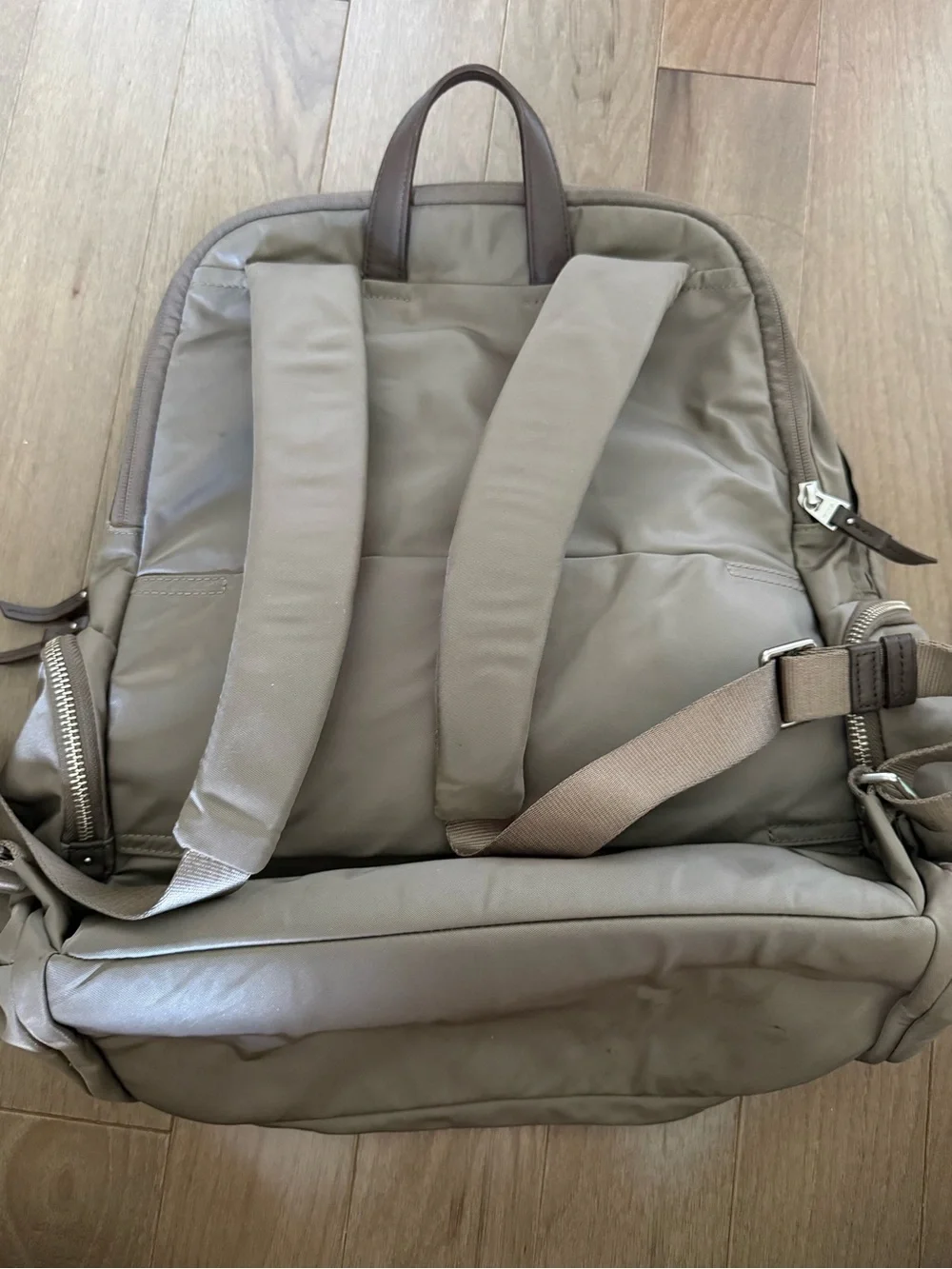 Tumi Taupe Nylon Backpack with Silver Hardware